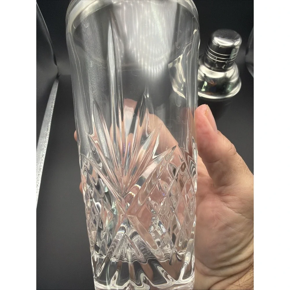 Vintage Cocktail Shakers Lot of 2 Cut Crystal Glass & Silver Tone Barware